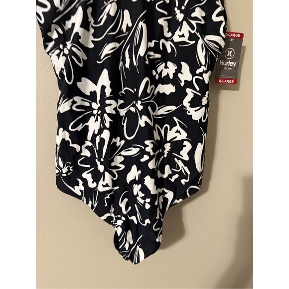 Hurley Women's XL One Piece Swimsuit Black White Floral UPF 50+ Sun Protection - Picture 9 of 14
